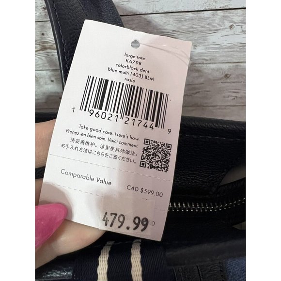 Kate Spade Large Tote Denim Leather Blue Bag NWT New - Picture 7 of 8